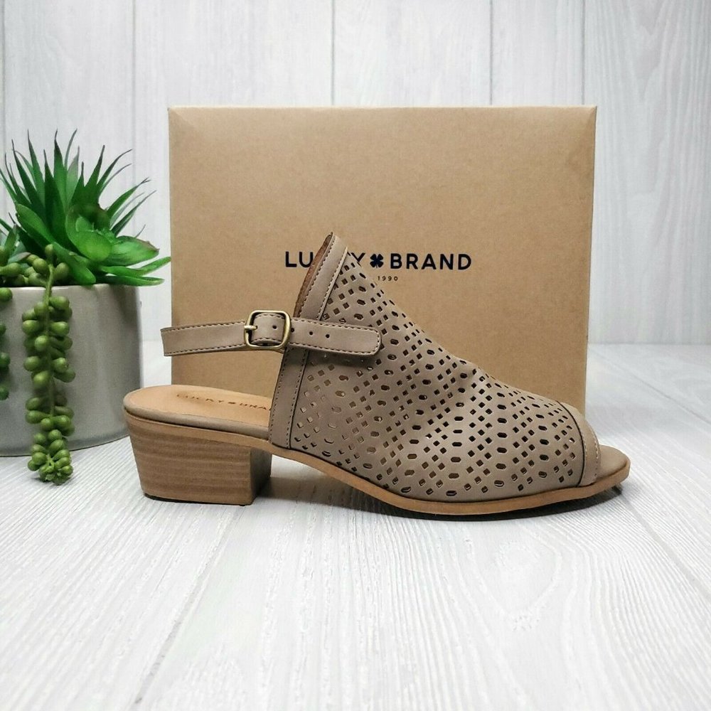 Lucky Brand Cut Out Taupe Perforated Open Toe Sand